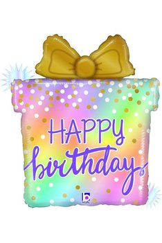 Ballon alu cadeau pastel ''Happy birthday''