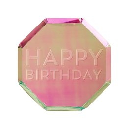 Assiettes Happy Birthday iris&eacute;es ''OIL''