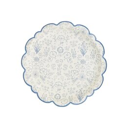 Grandes assiettes fleuries bleues
