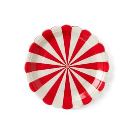 Assiettes ray&eacute;es rouge et blanc