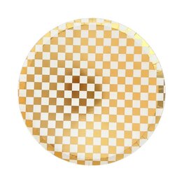 Assiettes ''Damiers blanc et dor&eacute;''