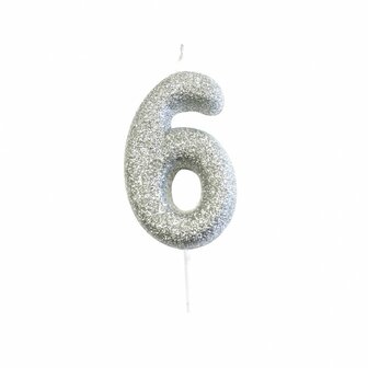 Bougie chiffre 6 argent&eacute; paillet&eacute;