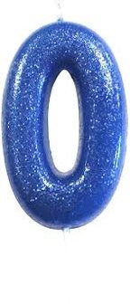 Bougie chiffre 0 bleu paillet&eacute;