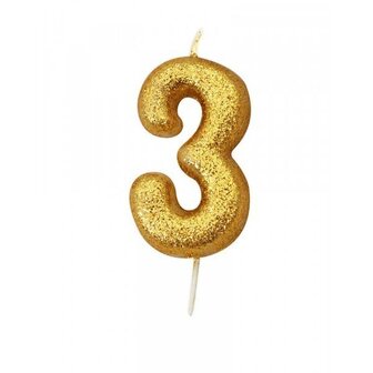 Bougie chiffre 3 dor&eacute;