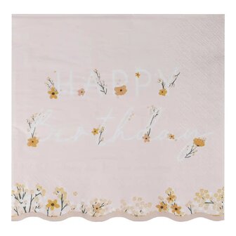 Serviettes Happy Birthday Floral 