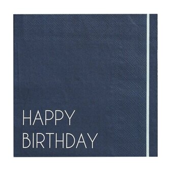 Serviettes Happy Birthday bleu marine 