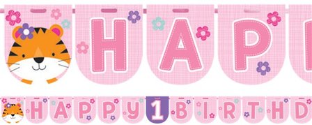 Guirlande happy birthday 1 an tigre rose