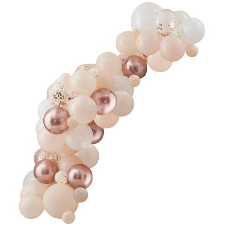 Arche de ballons rose gold, pêche & blanc