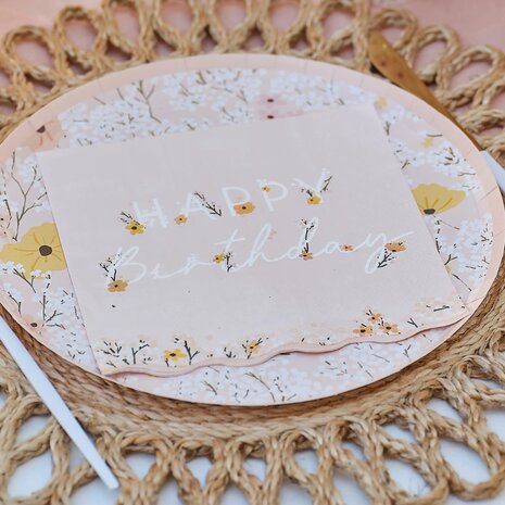 Serviettes Happy Birthday Floral 