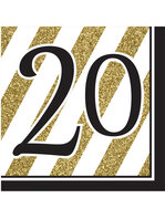 Serviettes âge 20 noires et dorées