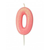 Bougie chiffre 0 rose pailleté
