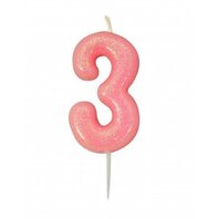 Bougie chiffre 3 rose pailleté