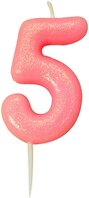 Bougie chiffre 5 rose pailleté