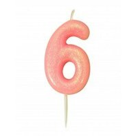 Bougie chiffre 6 rose pailleté