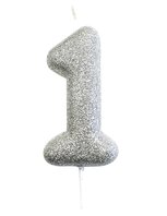 Bougie chiffre 1 argenté pailleté