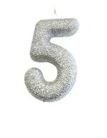 Bougie chiffre 5 argenté pailleté