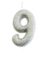 Bougie chiffre 9 argenté pailleté