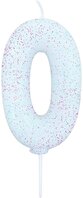 Bougie chiffre 0 blanc pailleté