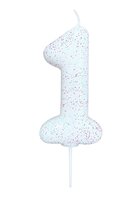 Bougie chiffre 1 blanc pailleté