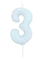 Bougie chiffre 3 blanc pailleté