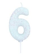 Bougie chiffre 6 blanc pailleté