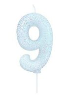 Bougie chiffre 9 blanc pailleté