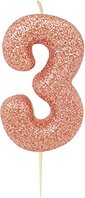 Bougie chiffre 3 rose gold pailleté