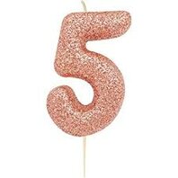Bougie chiffre 5 rose gold pailleté