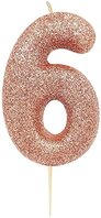 Bougie chiffre 6  rose gold pailleté