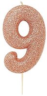 Bougie chiffre 9 rose gold pailleté