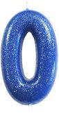 Bougie chiffre 0 bleu pailleté