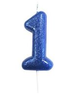 Bougie chiffre 1 bleu pailleté