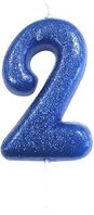Bougie chiffre 2 bleu pailleté