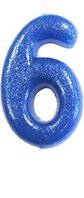 Bougie chiffre 6 bleu pailleté
