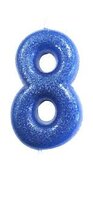 Bougie chiffre 8 bleu pailleté