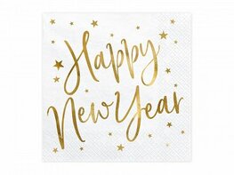 Serviettes ''Happy new year '' blanches et dorées