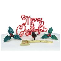 Kit de d茅corations pour b没che Merry Christmas '' Hache , houx , oiseau'' Kit de d茅corations pour b没che Merry Christmas '' Hache , houx , oiseau''