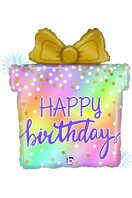 Ballon alu cadeau pastel ''Happy birthday''