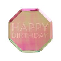 Assiettes Happy Birthday irisées ''OIL''