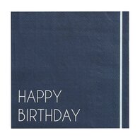 Serviettes Happy Birthday bleu marine