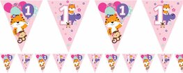 Guirlande fanions 1 an tigre rose