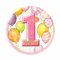 Petites assiettes 1 an ballons roses
