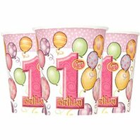 Gobelets 1 an ballons roses