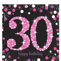 Serviettes 30 ans noir et rose