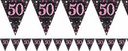 Guirlande fanions 50 ans noir et rose