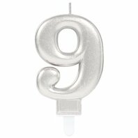 Bougie chiffre 9 argenté