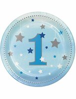 Petites assiettes 1 an bleu étoiles