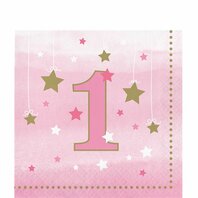 Serviettes 1 an rose étoiles